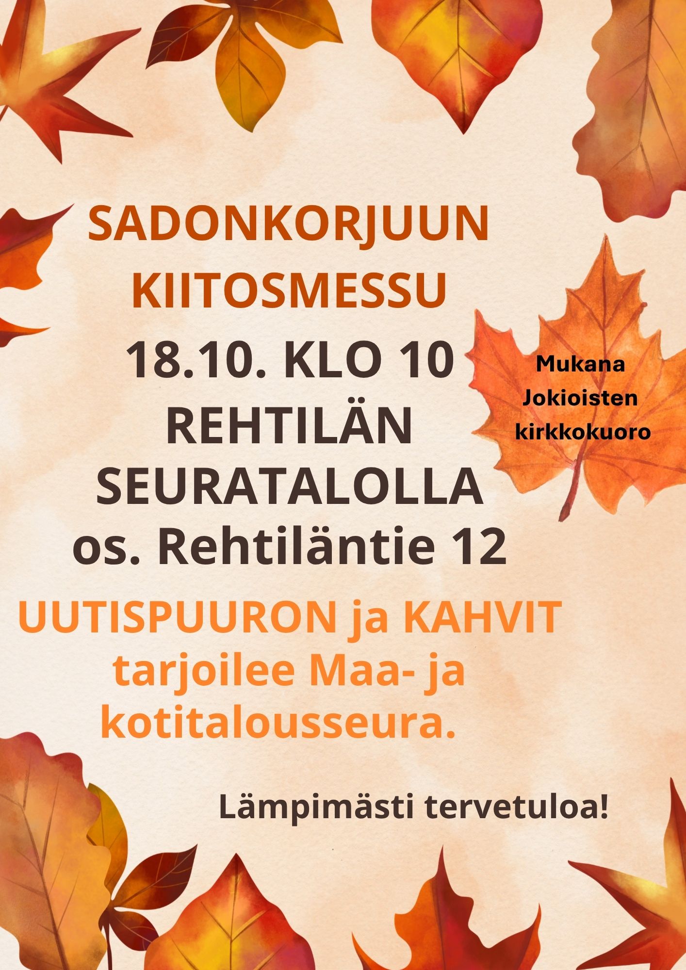 Sadonkorjuun kiitosmessun mainos