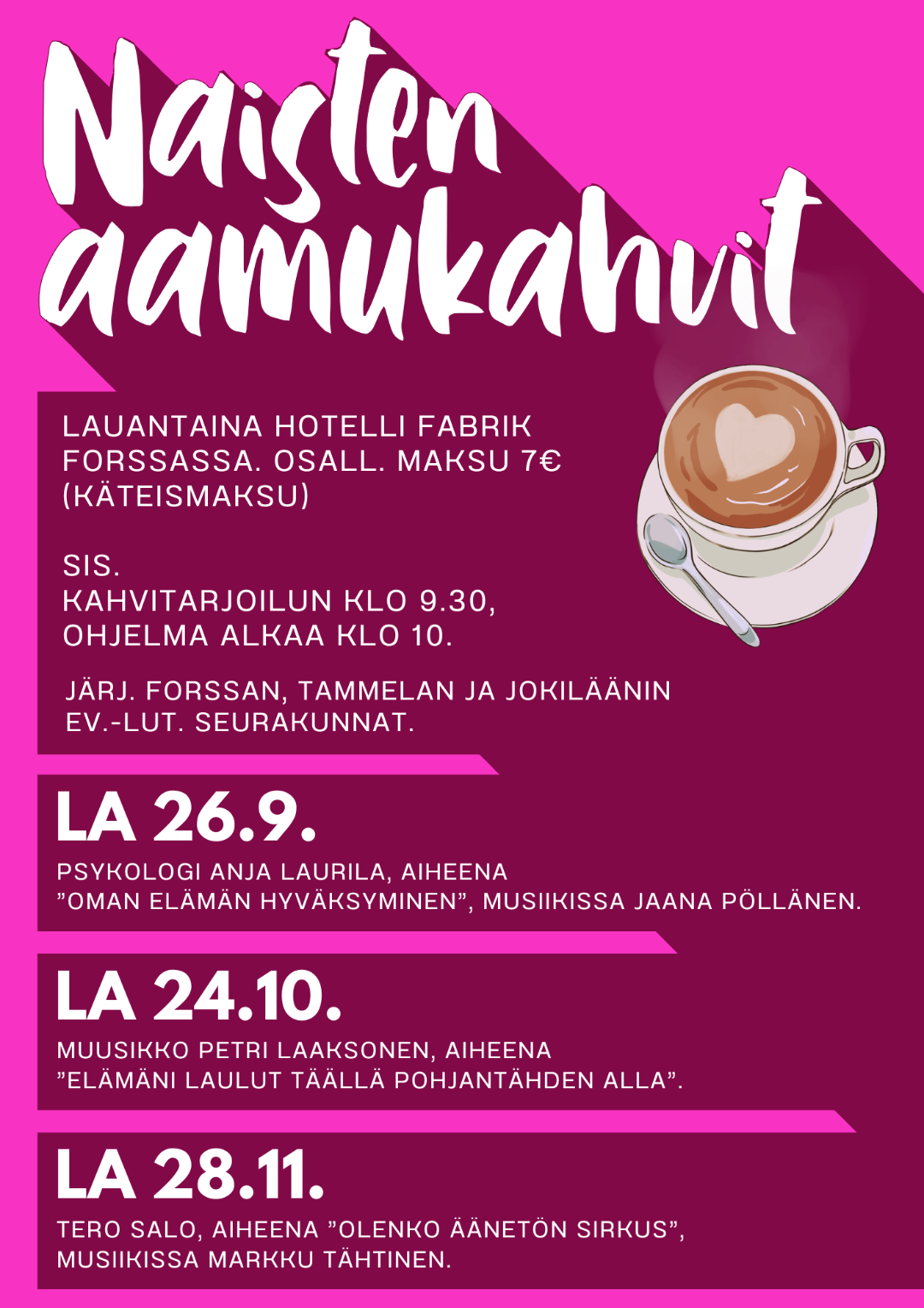 Naisten aamukahvi tilaisuudet syksyn aikana
