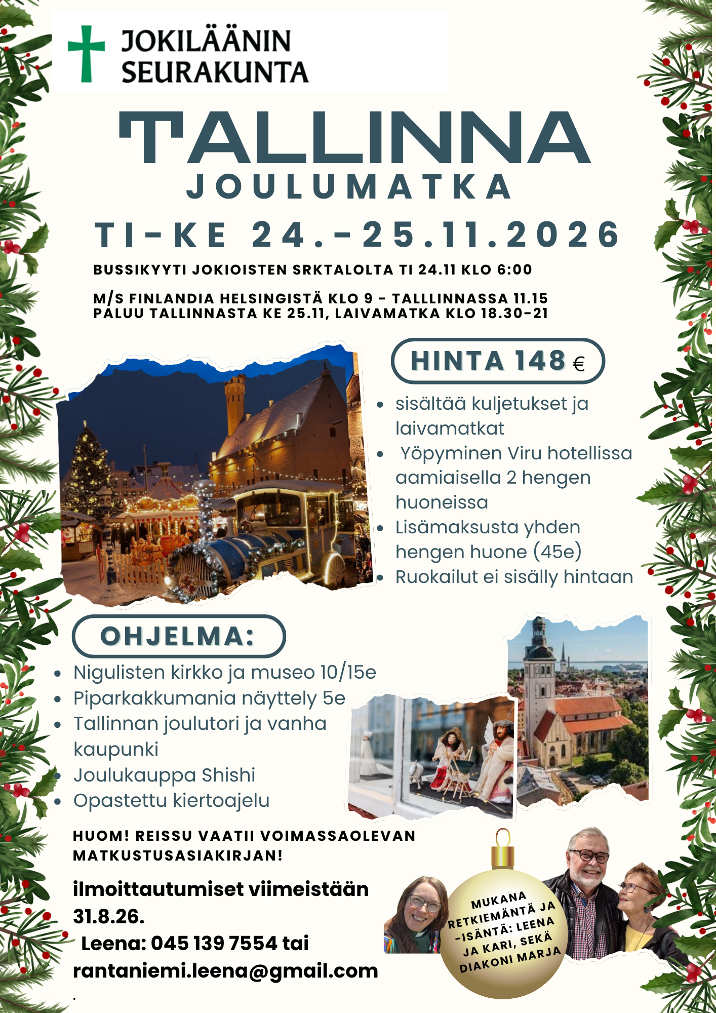 Tallinna joulumatka 24-25.11, hinta 148e,
